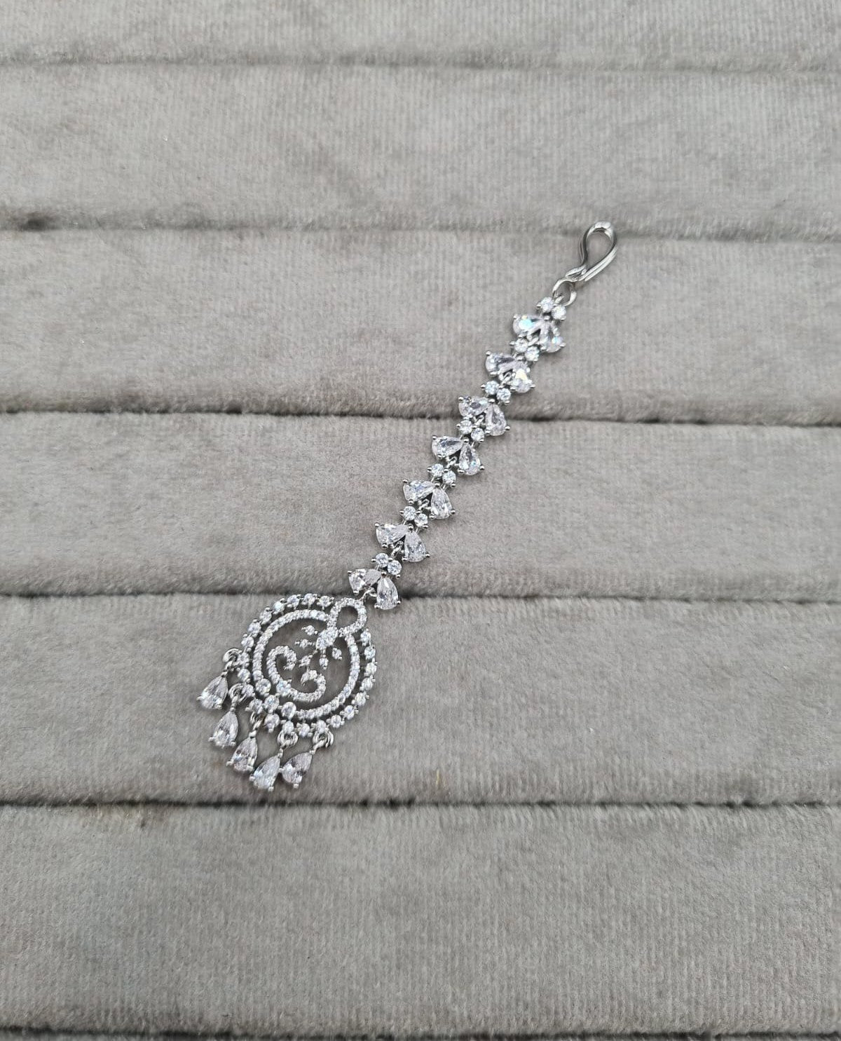 Elegant Silver-Plated AD Maang Tikka